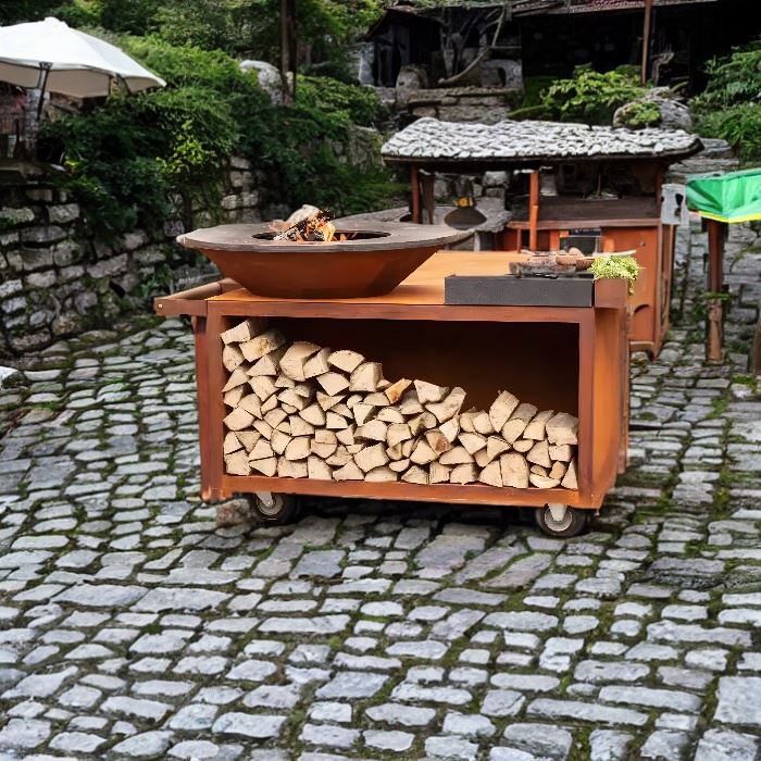 Stil Ewropew Corten Steel Bbq Grill